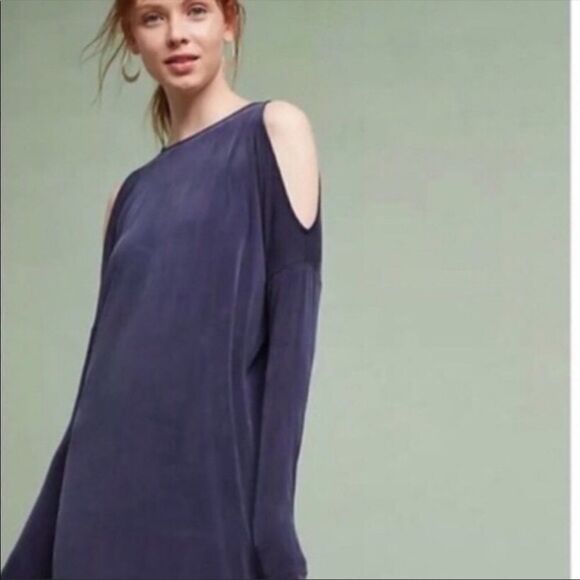Anthro Eri + Ali Navy Annalyn Cold shoulder Dress - Picture 6 of 6